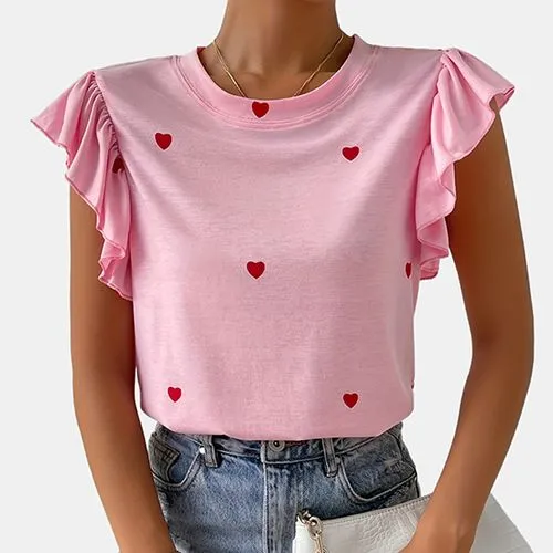 Women's T-shirt Short Sleeve T-shirts Romantic Streetwear Heart Shape