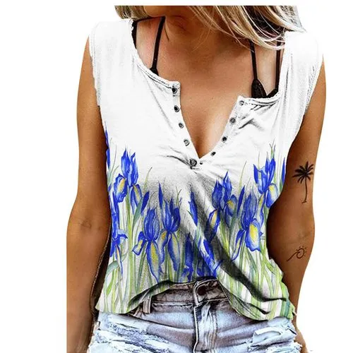 Women's T-shirt Sleeveless T-shirts Printing Contrast Binding Vacation Butterfly